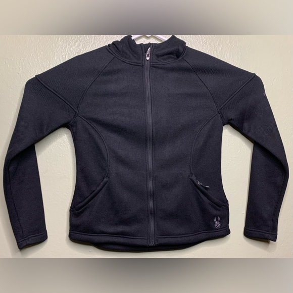 Spyder Womens Size Medium Solid Black Full Zip Knit Hoodie Sweater SPFFDO15-001 - Picture 1 of 6